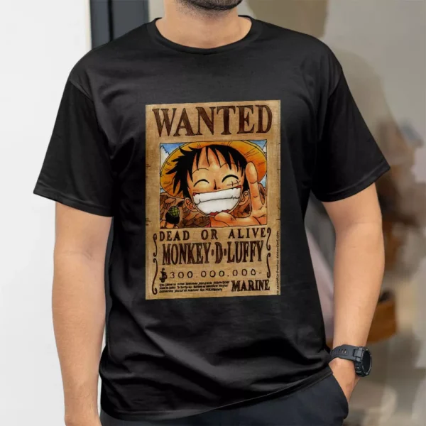 تیشرت طرح پوستر تحت تعقیب لوفی مشکی از انیمه One Piece وان پیس کد 385